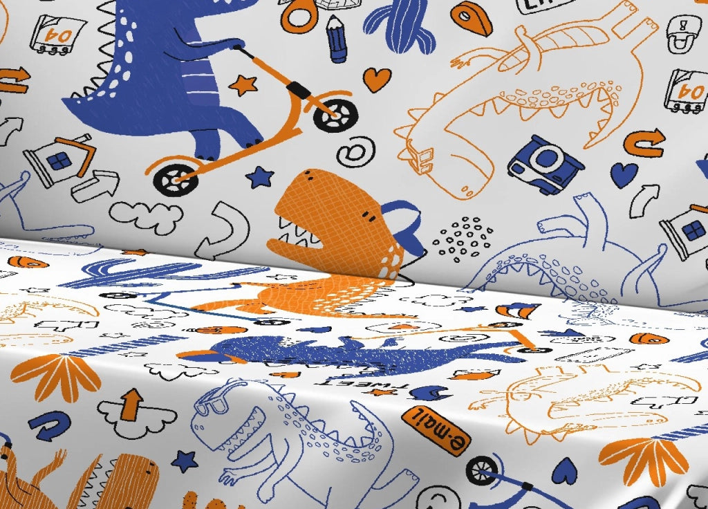 Telo Arredo Granfoulard Copritutto Salvadivano 100% Cotone Dis. Dino - Matrimoniale - Dino