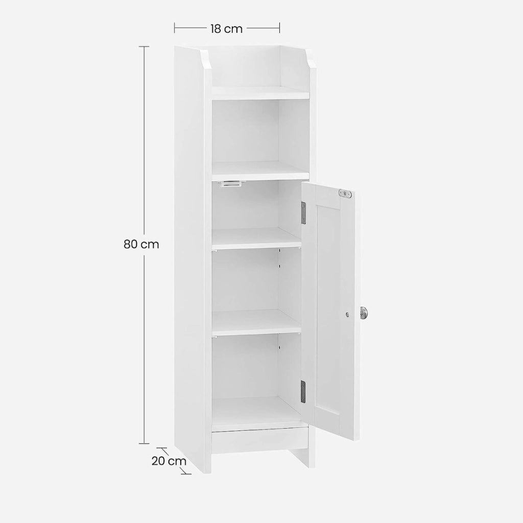 Mobile colonna bagno stretto in MDF bianco con ripiani regolabili