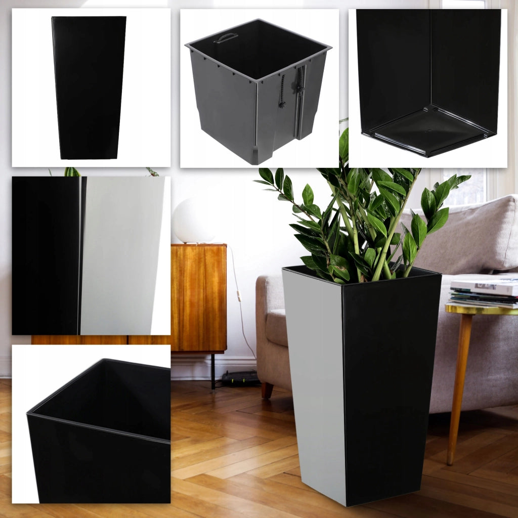 Set di 3 vasi da fiori KADAX, vasi da giardino + inserti, alti e grandi, neri, 37+47+57 cm