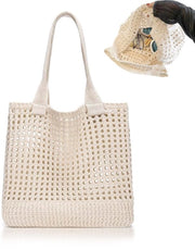 Borsa da Spiaggia Leggera - Borsa con Cerniera - Borsa a Mano in Cotone - Borsa da Spiaggia per Donne - Borsa per Viaggi/Studenti - Dimensione Grande