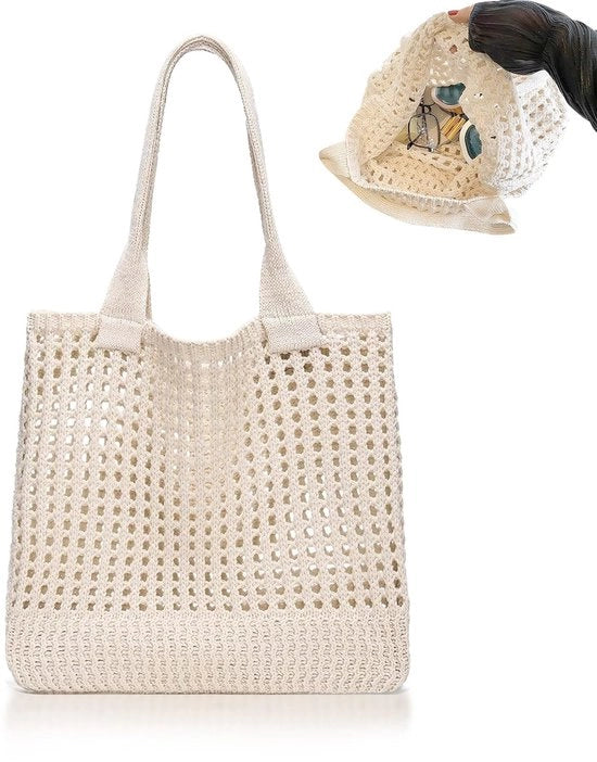 Borsa da Spiaggia Leggera - Borsa con Cerniera - Borsa a Mano in Cotone - Borsa da Spiaggia per Donne - Borsa per Viaggi/Studenti - Dimensione Grande