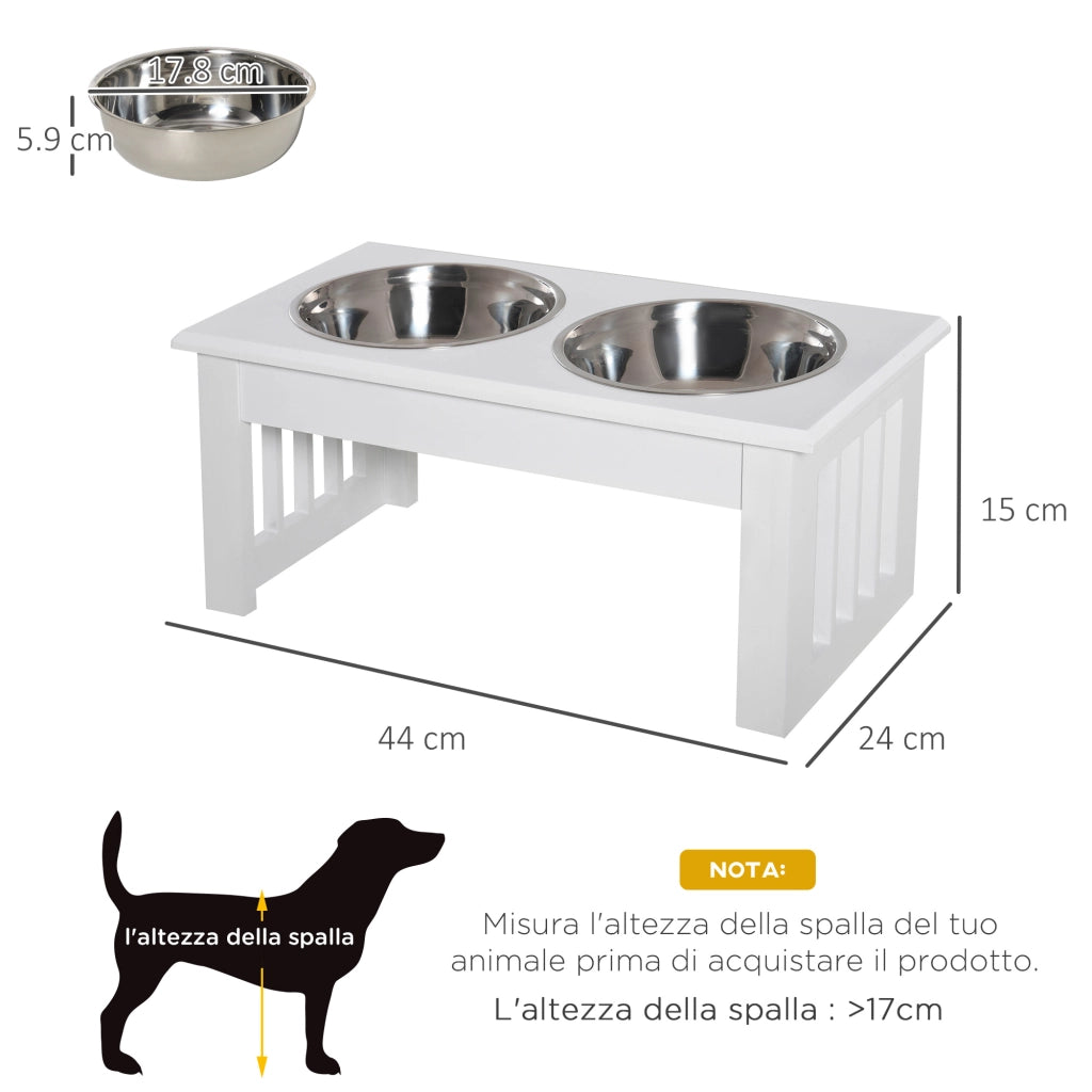 EasyComfort Ciotole Rialzate per Cani Taglia Piccola ed Extra Piccola, Supporto Portaciotole in MDF con 2 Ciotole in Acciaio Inox per Cibo e Acqua, Bianco