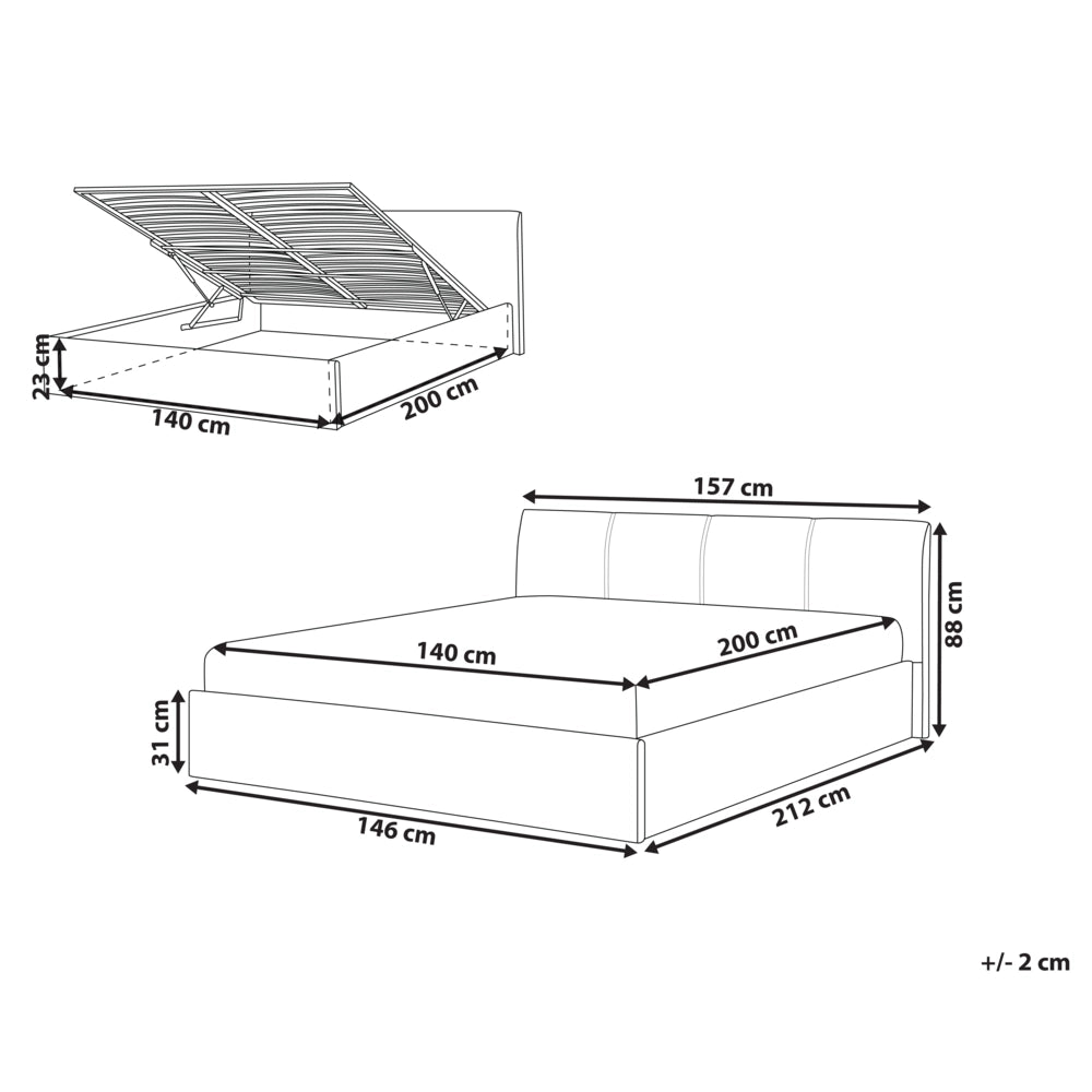 Struttura del letto Grigio 140 x 200 cm 5 piedi contenitore con testiera