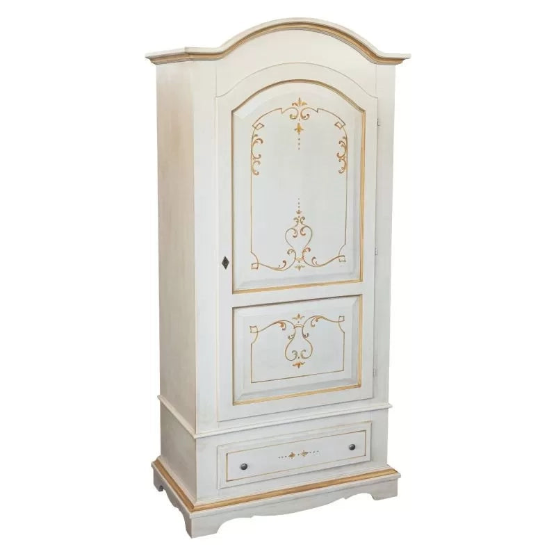 Armadio shabby 1 porta legno bianco anticato decori filo arancione 96x56x196 - Mobili 2G