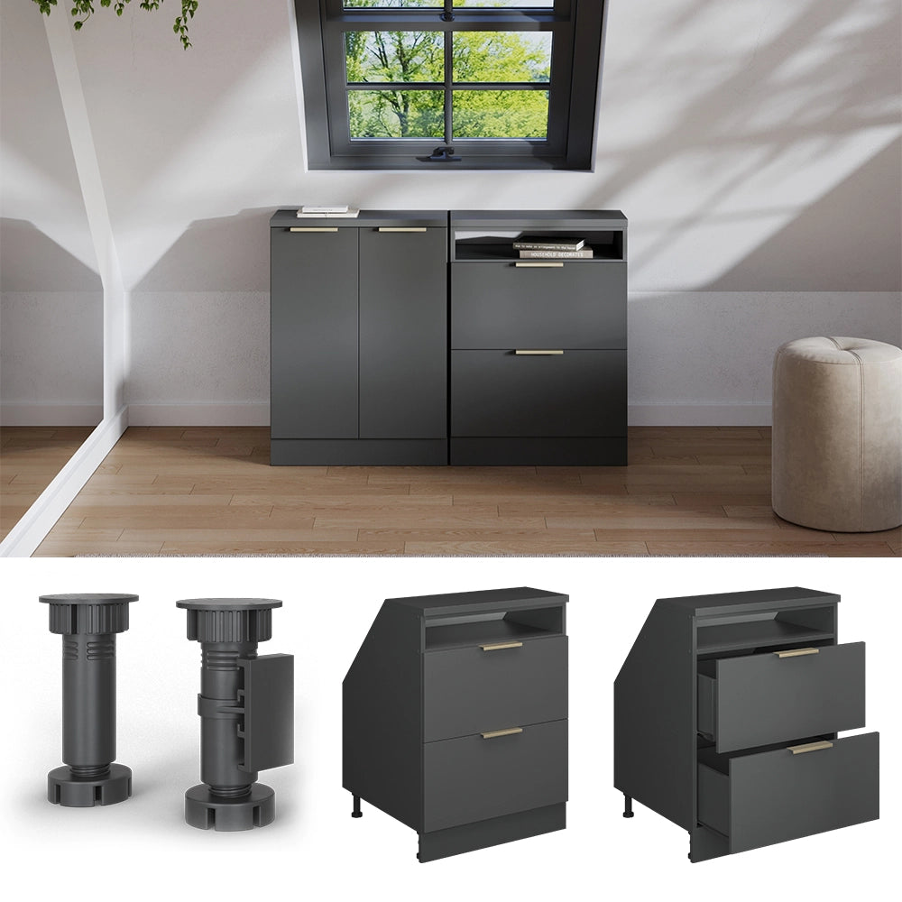 Mobile sottotetto Rion Antracite-oro/Antracite 60 x 83.8 cm con 2 cassetti, carcassa 60 cm profondità Vicco