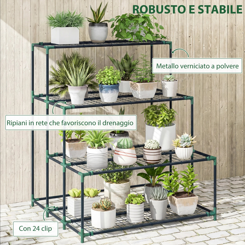 Scaffale Porta Piante 4 Livelli in Acciaio ¨C zephmum ¨C Verde Scuro 94x84x110 cm