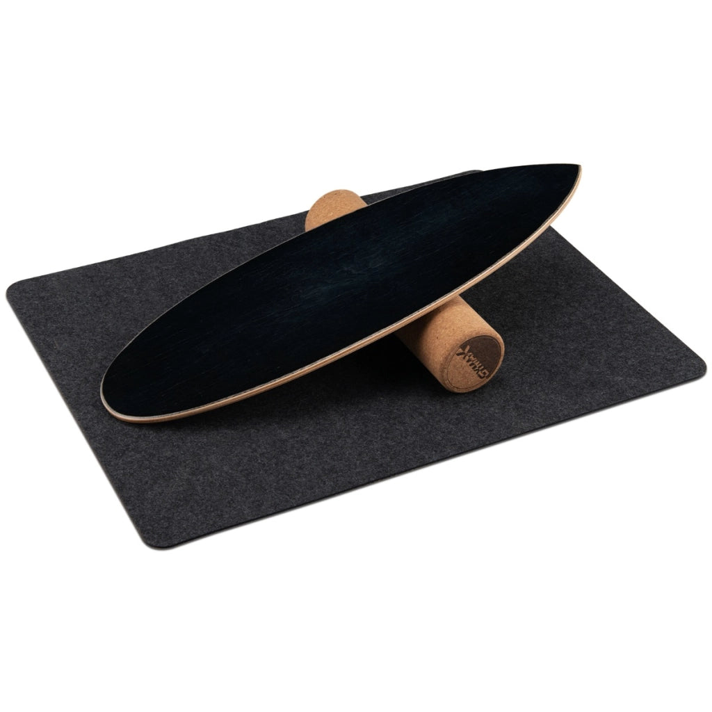 Tavola oscillante realizzata in legno di betulla e sughero, Balance board con rullo e copertura antiscivolo Nero-Barre per flessioni