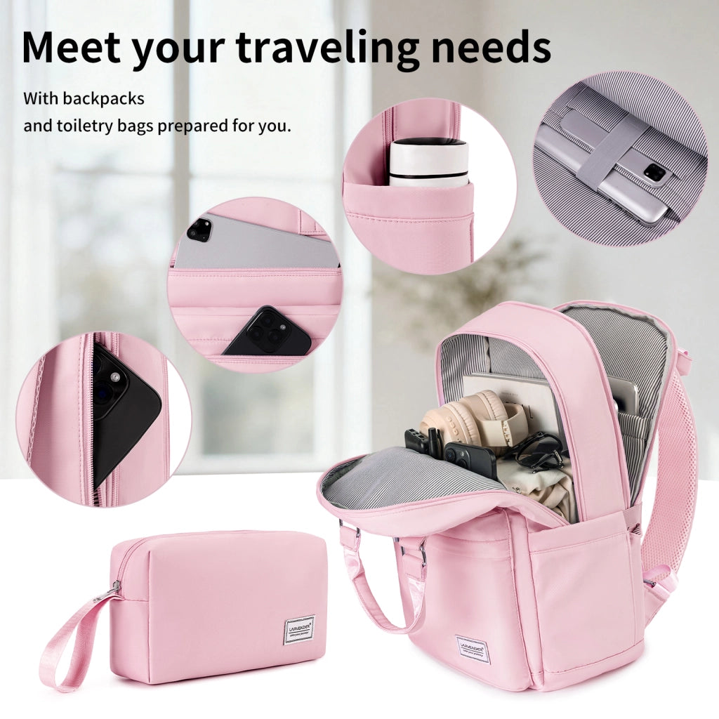 Set di valigie leggere da 3 pezzi, bagaglio a mano espandibile in PP da 20 pollici con ruote, colore rosa
