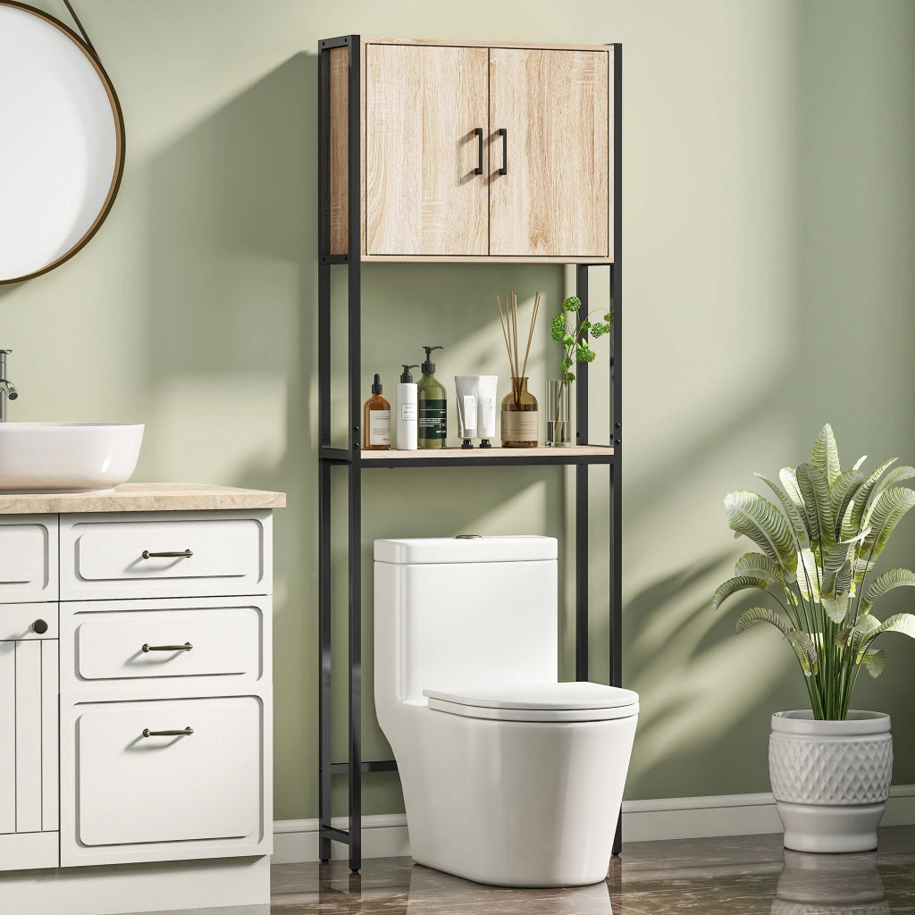 Mobile Salvaspazio Sopra WC ¨C Xylo ¨C 2 Ante Ripiano Regolabile Legno Naturale 64x19x178 cm