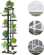 Standarizzazione di fiori in metallo con 8 livelli, 141 cm, rampa per fiori, vasca per piante moderna per interni ed esterni, giardino, balcone, supporto per fiori a più livelli (grigio scuro)