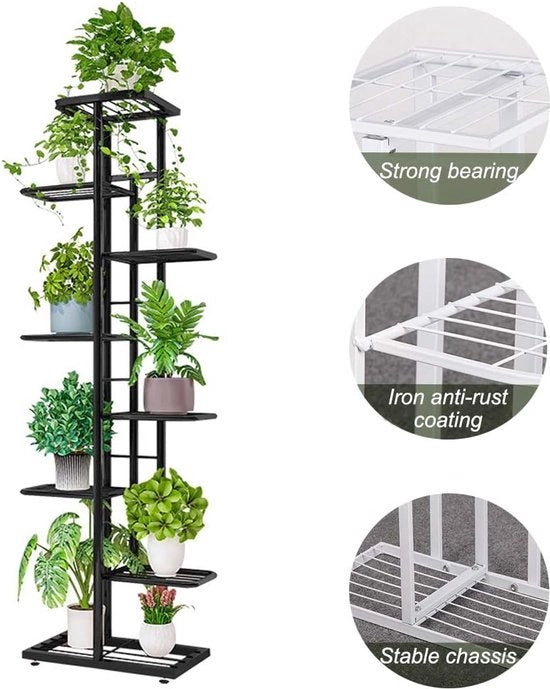 Standarizzazione di fiori in metallo con 8 livelli, 141 cm, rampa per fiori, vasca per piante moderna per interni ed esterni, giardino, balcone, supporto per fiori a più livelli (grigio scuro)