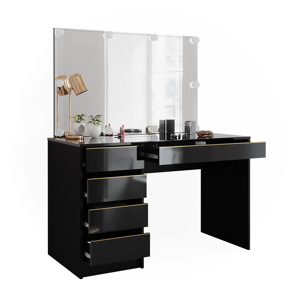 Vicco Set tavolino da toilette Nero/oro 55 cm con illuminazione a LED
