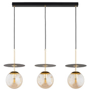 Lampada sospesa lineare nero oro sfere ambra 3xE14 QEENCY Alfa