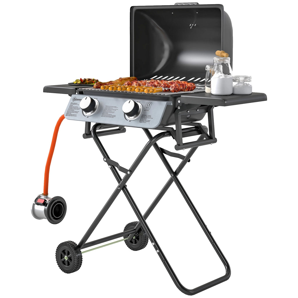 Set Giardino con Barbecue a Gas e 2 Tavolini ¨C zephmum ¨C Nero, Polyrattan