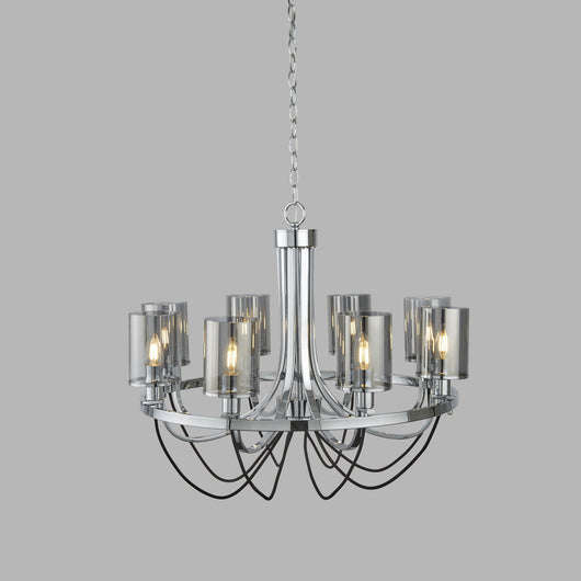Lampadario Contemporaneo Catalina Acciaio Cromo Vetro Fumè 8 Luci E14