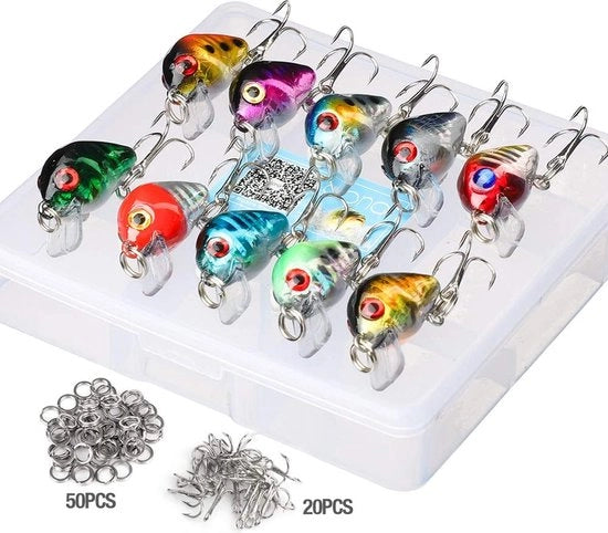 Kit di attrezzi per esca Minnow Wobbler Crankbaits con gancio Hard popper per pesca in acqua salata e dolce, trote, pesci persico, salmone (10 pezzi - 2,8 cm / 1,7 g)