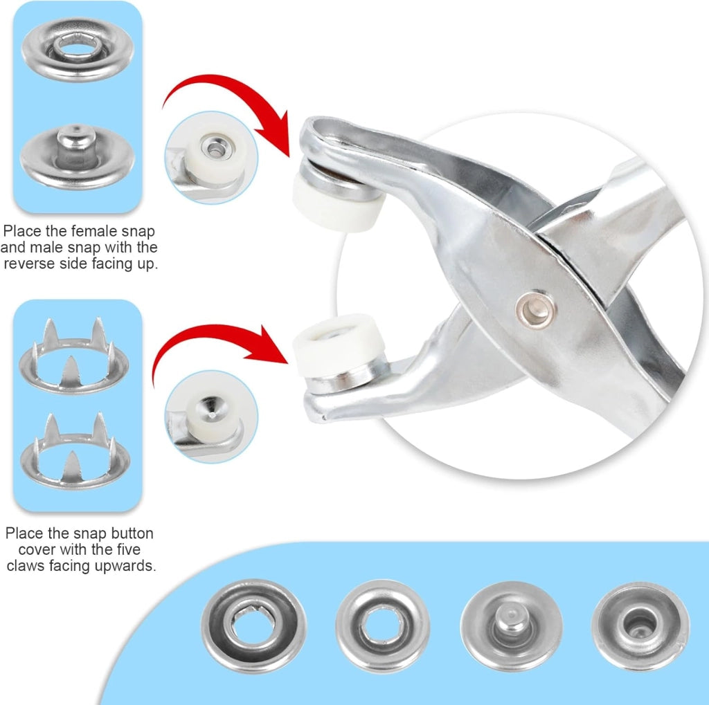 Set 3 Pinze Fustellatrice Cuoio Occhiellatrice Perforatrice con 100 Occhielli e Bottoni