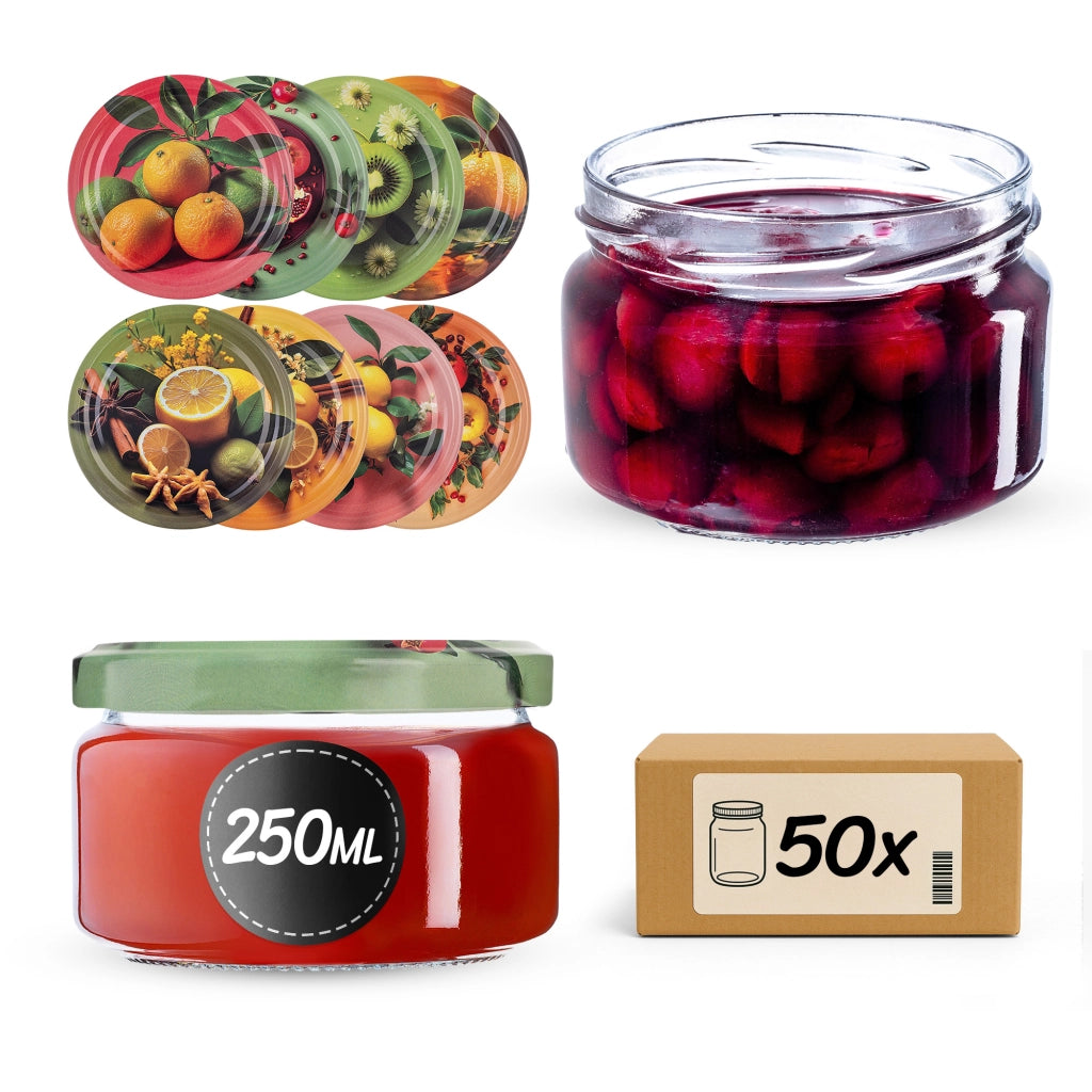 Barattoli per conserve KADAX Denia 250ml 50 pezzi 82mm + coperchio "Frutta esotica"