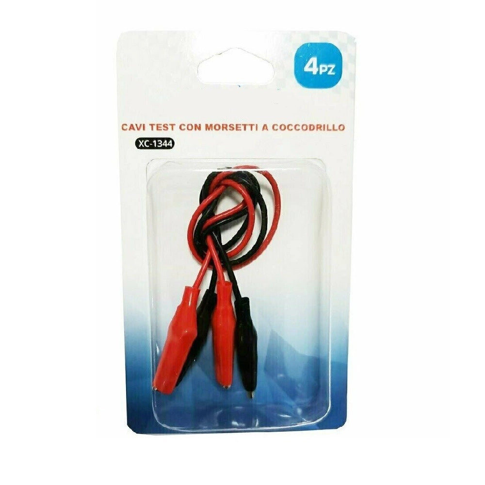 Trade Shop - Kit 4 Pezzi Cavi Test Con Morsetti Clip A Coccodrillo Per Batteria 47 Cm Xc-1344 -