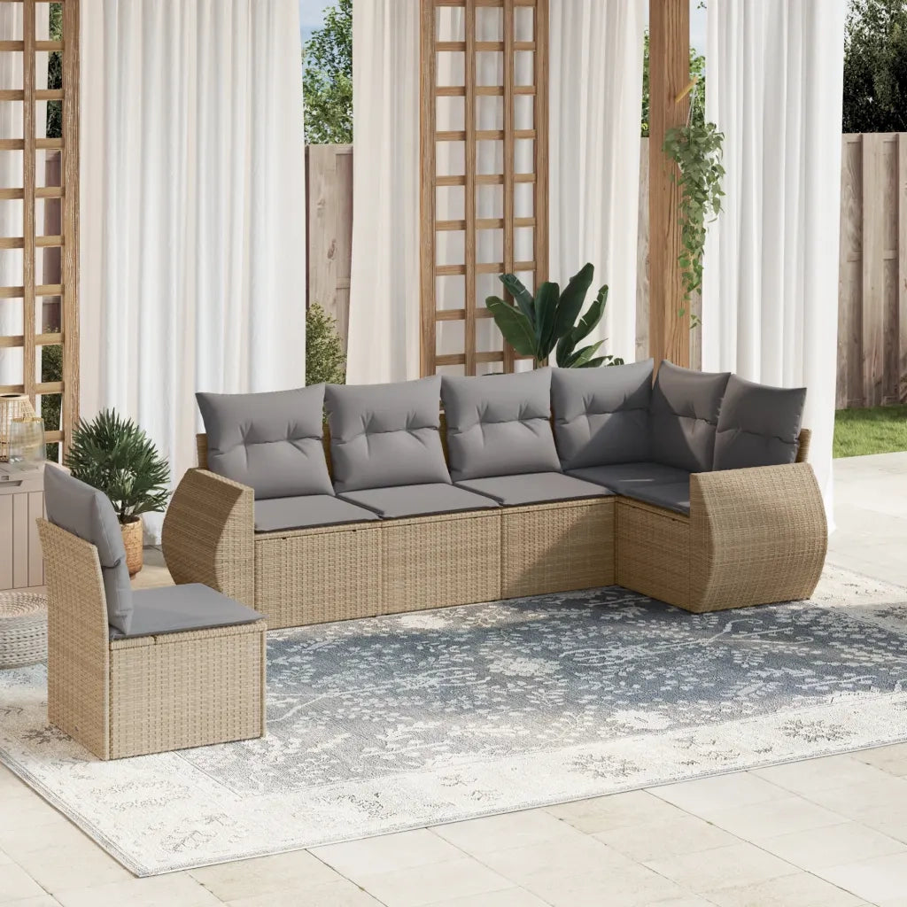 Set Divano da Giardino 6 pz con Cuscini Beige in Polyrattancod mxl 117074