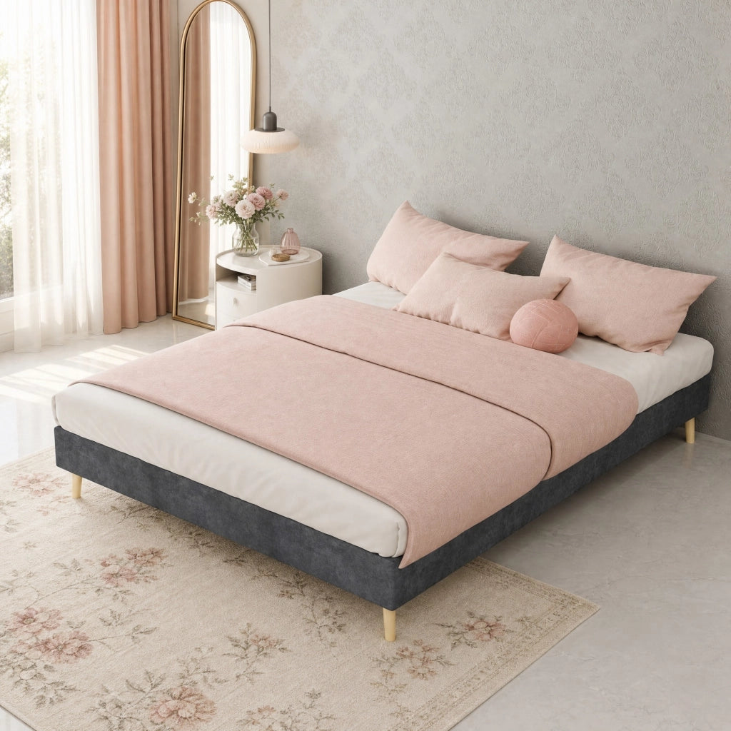 LETTO Piattaforma 140x200 cm Grigio in Tessuto e Metallo