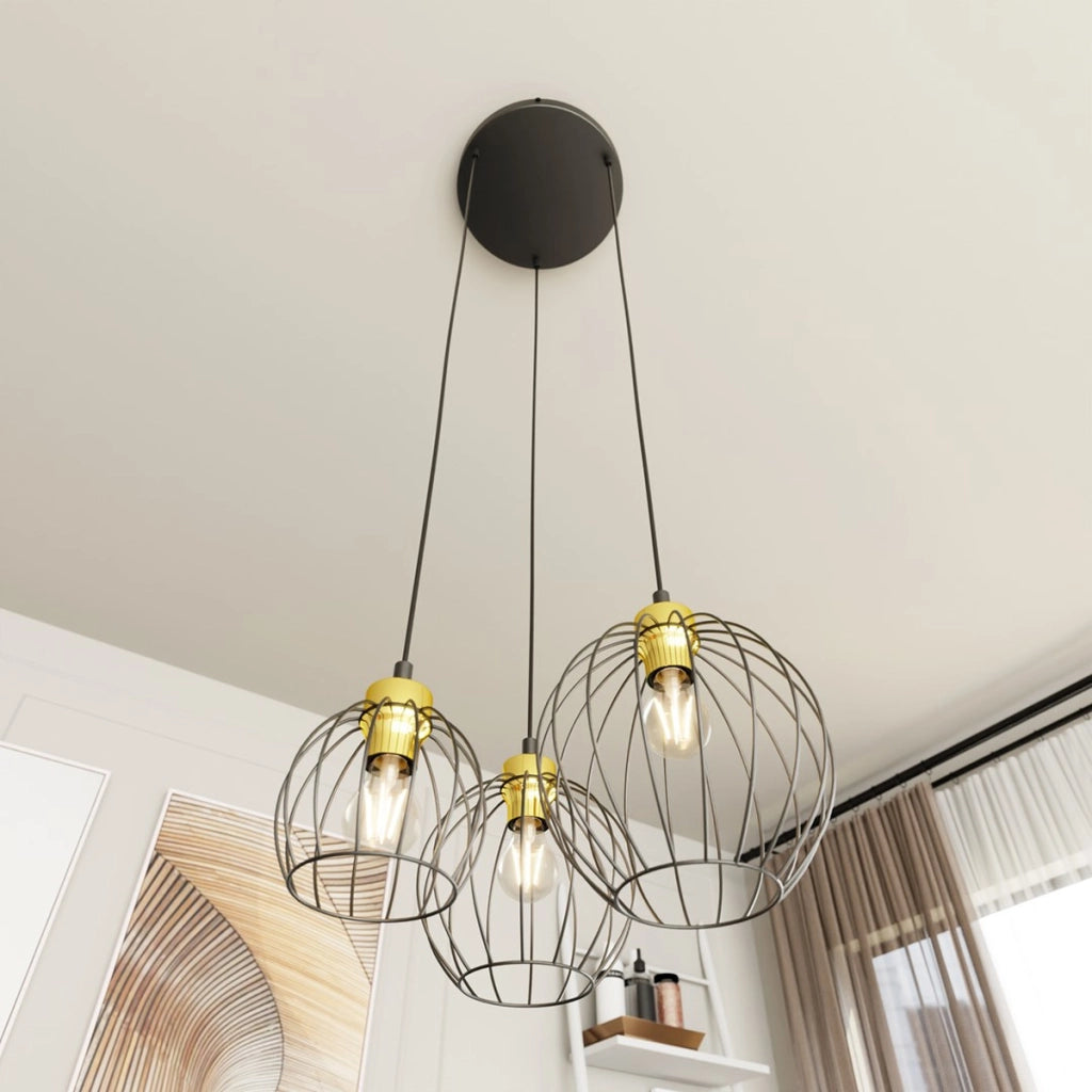 Lampada a sospensione NANDO in acciaio nero e oro