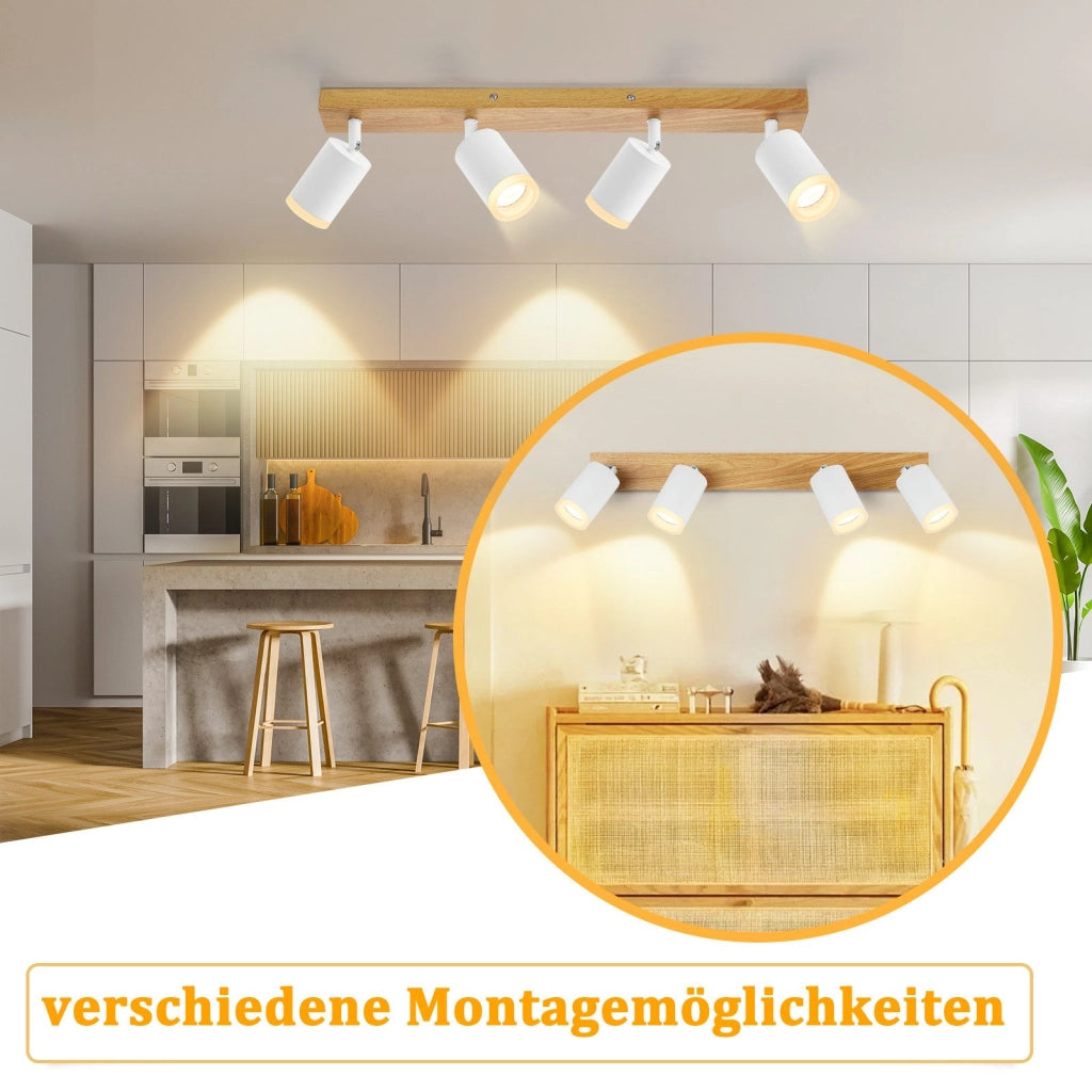 ZMH Faretto da soffitto 4 luci GU10 legno acrilico orientabili 350° per soggiorno
