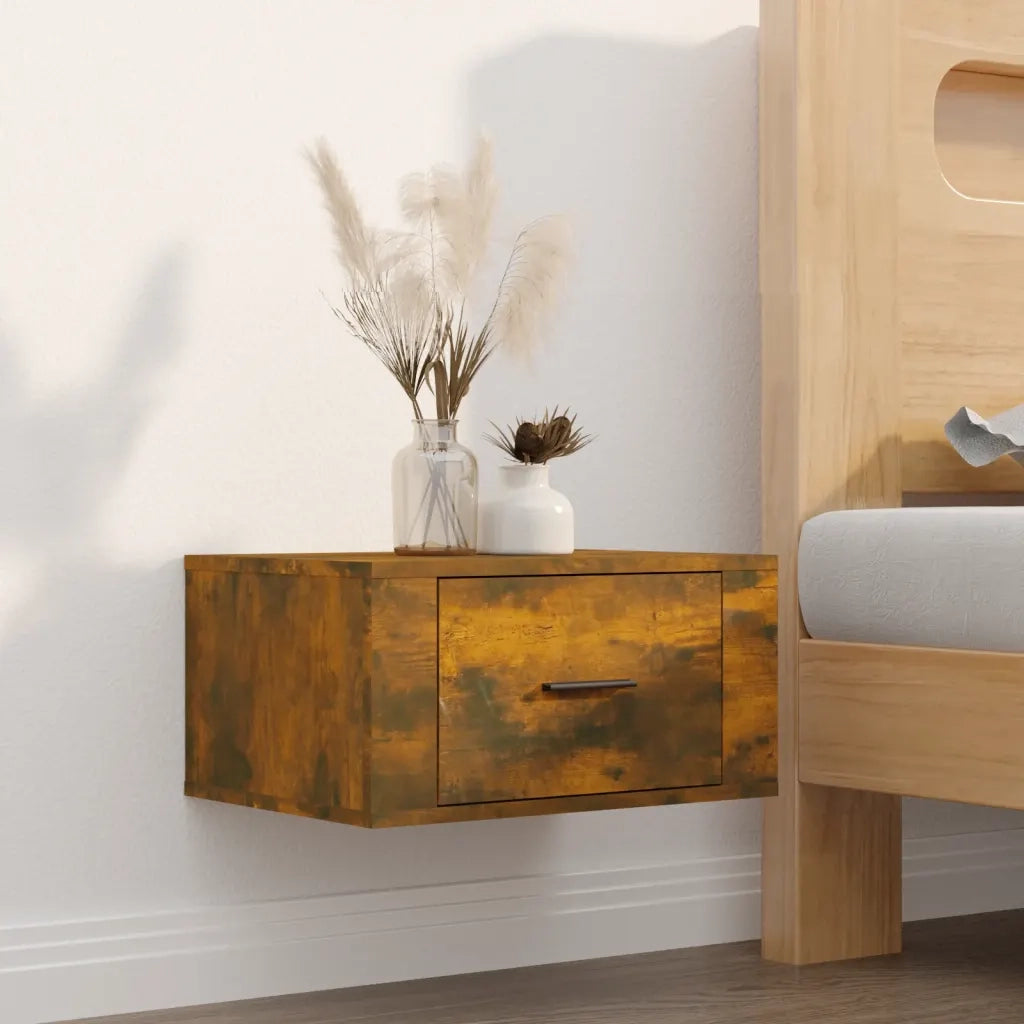 Comodino a Muro-Tavolino da notte sospeso Rovere Fumo 50x36x25 cm
