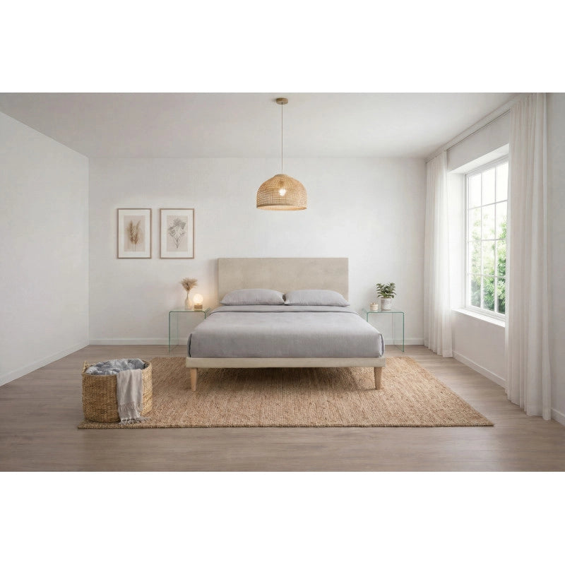 Letto imbottito Matrimoniale 180x200 cm Flat - Con rete,Microfibra,Sabbia
