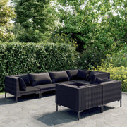 Set Divani da Giardino 7 pz con Cuscini Polyrattan Grigio Scuro 3099864
