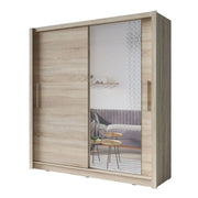 Armadio OZZULA 204 cm in rovere chiaro con specchio – 2 porte scorrevoli