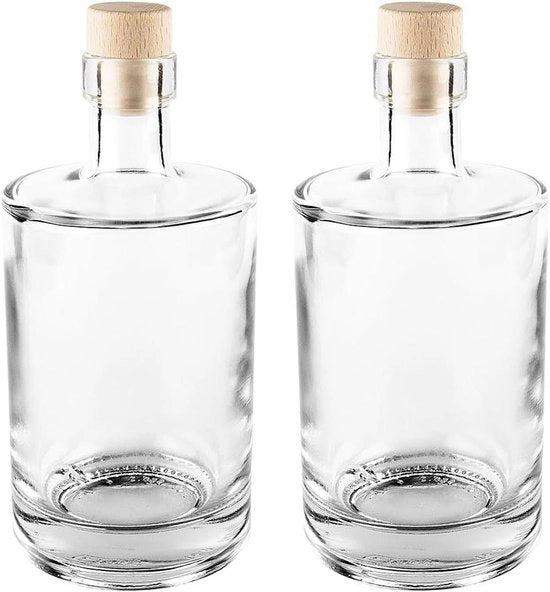 Bottiglie di vetro trasparenti con tappo - ideali per liquori, gin, olio e aceto - 500 ml - 2 pezzi