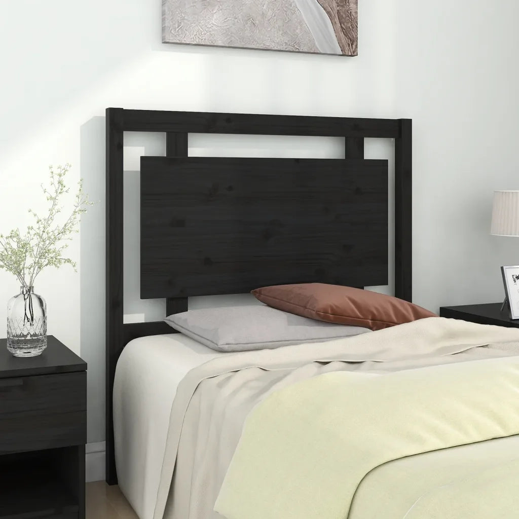 Testiera per Letto Nera 95,5x4x100 cm in Legno Massello di Pino 817924