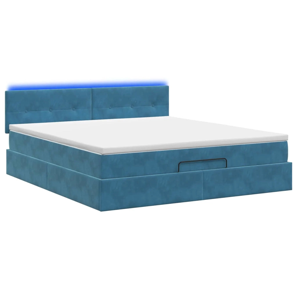 Letto Ottomano con Materasso e LED Blu scuro 180 x 200 cm 3457159