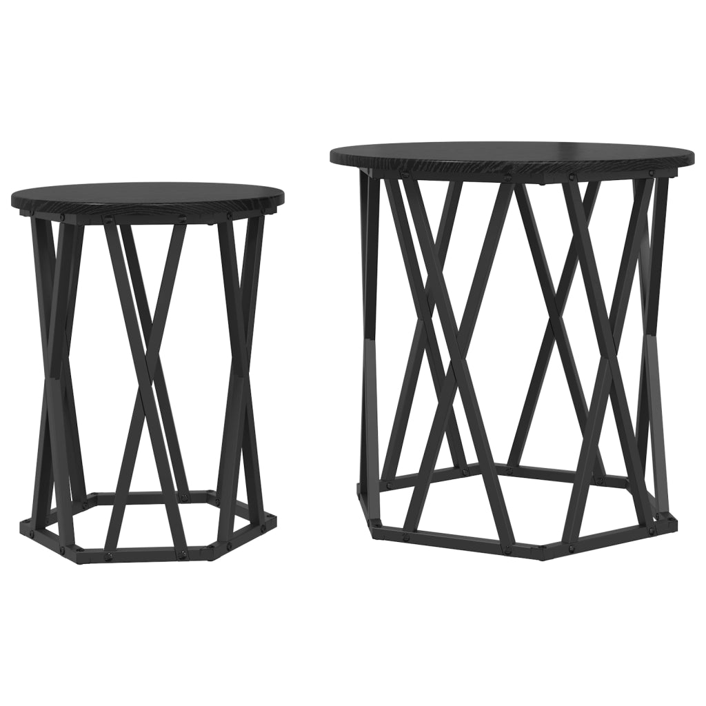 Tavolini 2 pz Nero Rovere Legno Ingegnerizzato