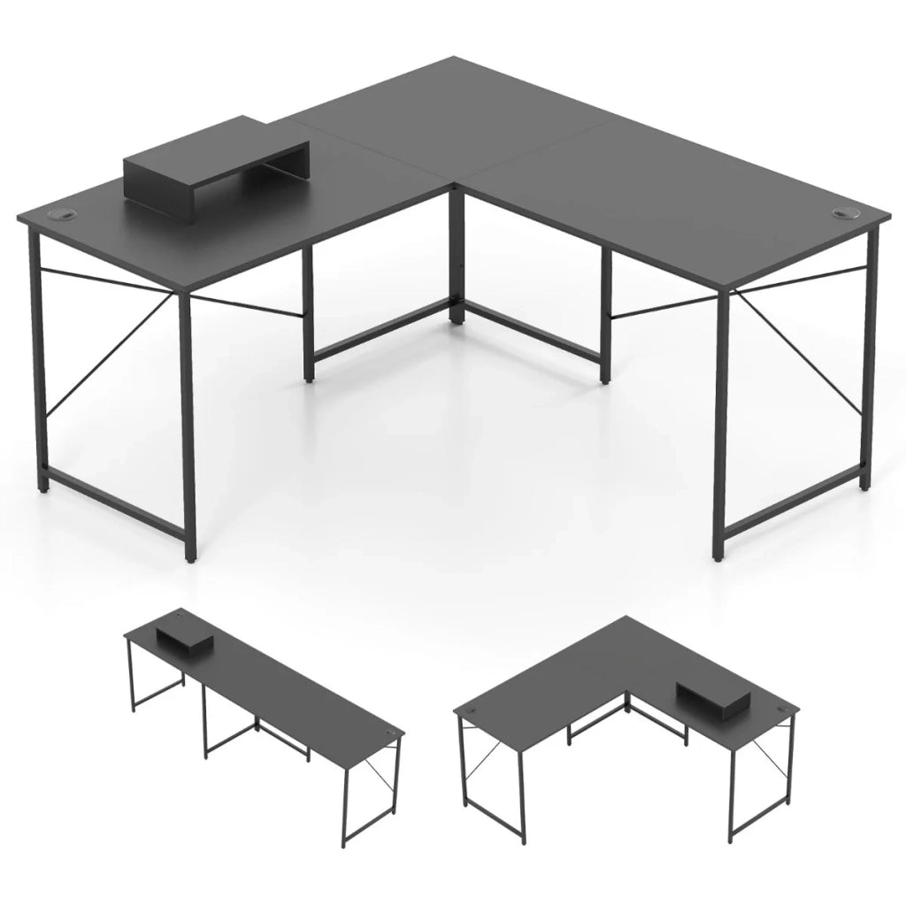 Scrivania per computer a L 150 x 150 x 75 cm con presa di corrente integrata e supporto CPU per lavorare comodamente grigio 20_0017040