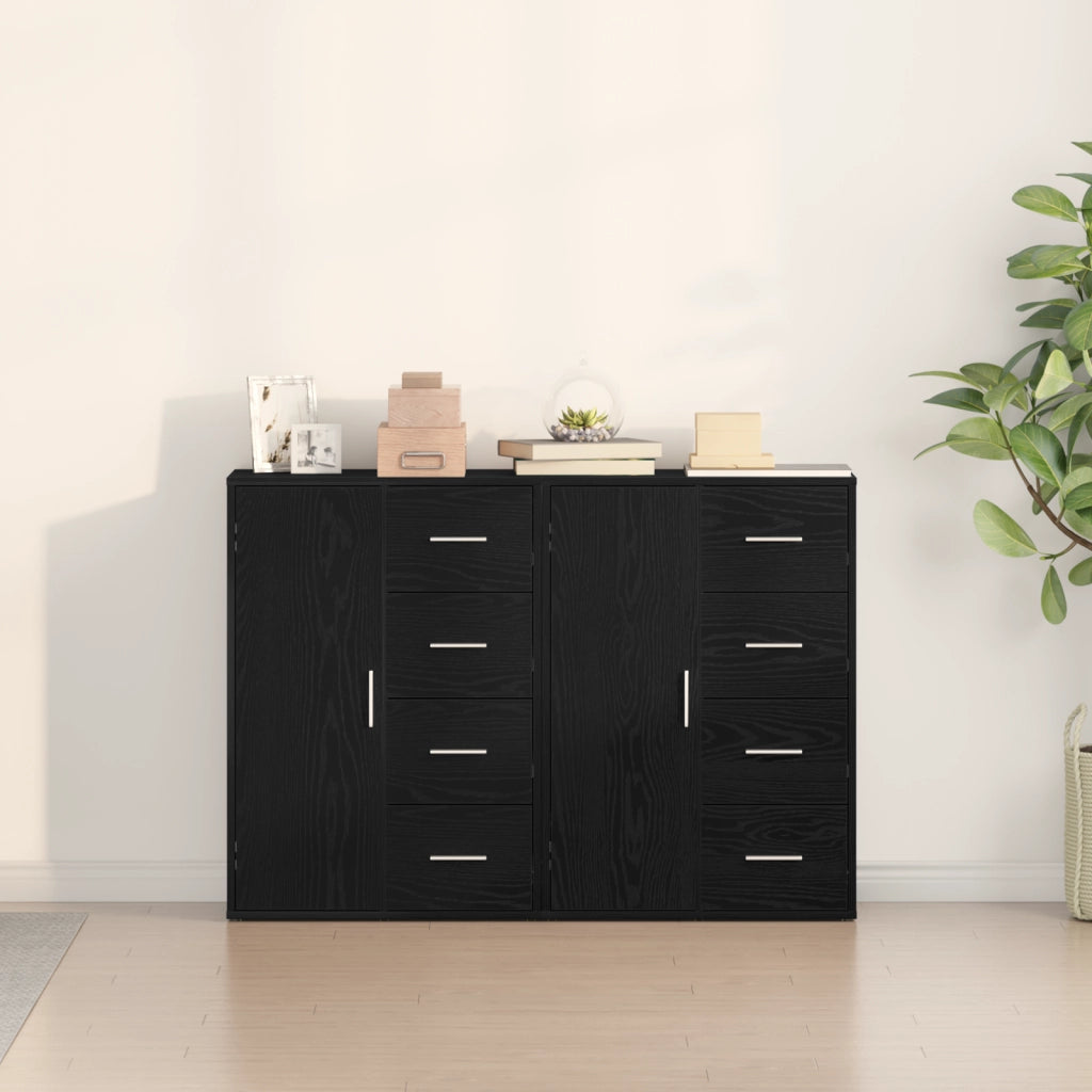 Credenze 2 pz Nero Rovere 60x31x84 cm Legno ingegnerizzato