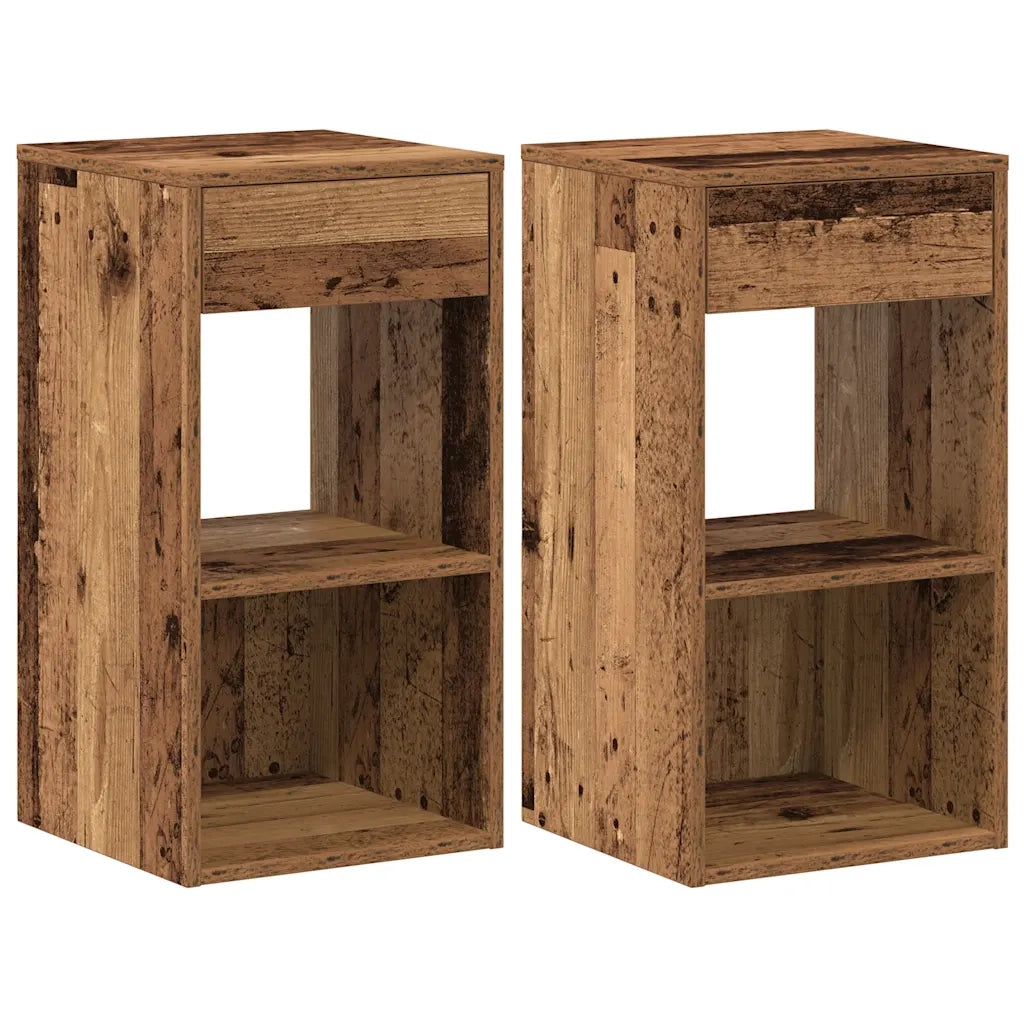 Set di 2 Comodini | Armadio da Notte | Mobiletto da notte con Cassetto Legno Antico 35x34x66,5 cm