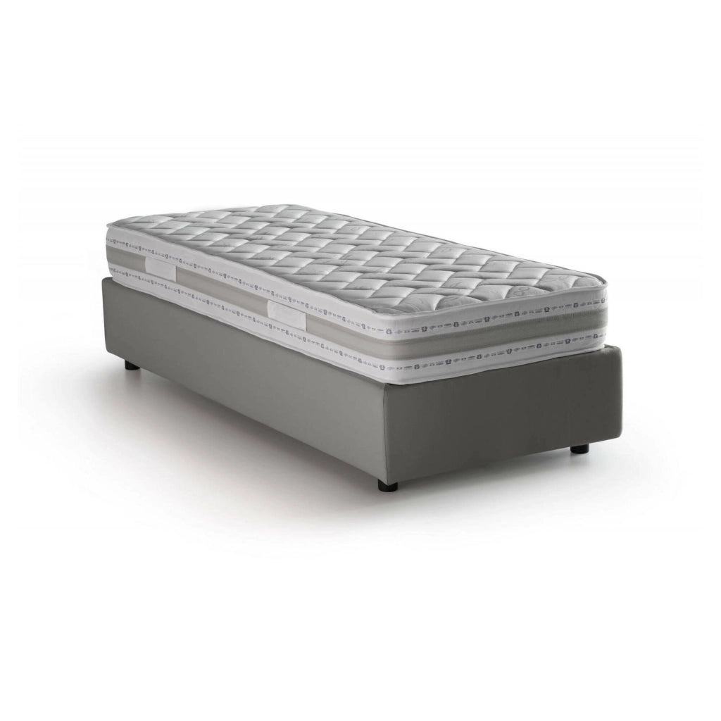 Letto singolo Abbi, Letto contenitore con rivestimento in tessuto, Made in Italy, Apertura laterale, con materasso cm 80x190 incluso, Grigio