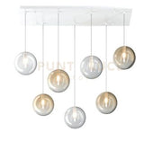 SOSP. BIANCO 7 LUCI RETTANGOLARE VETRI (4 PICCOLI +3 MEDI) TUTTI AMBRA 1194BI-S7 RPM-AM
