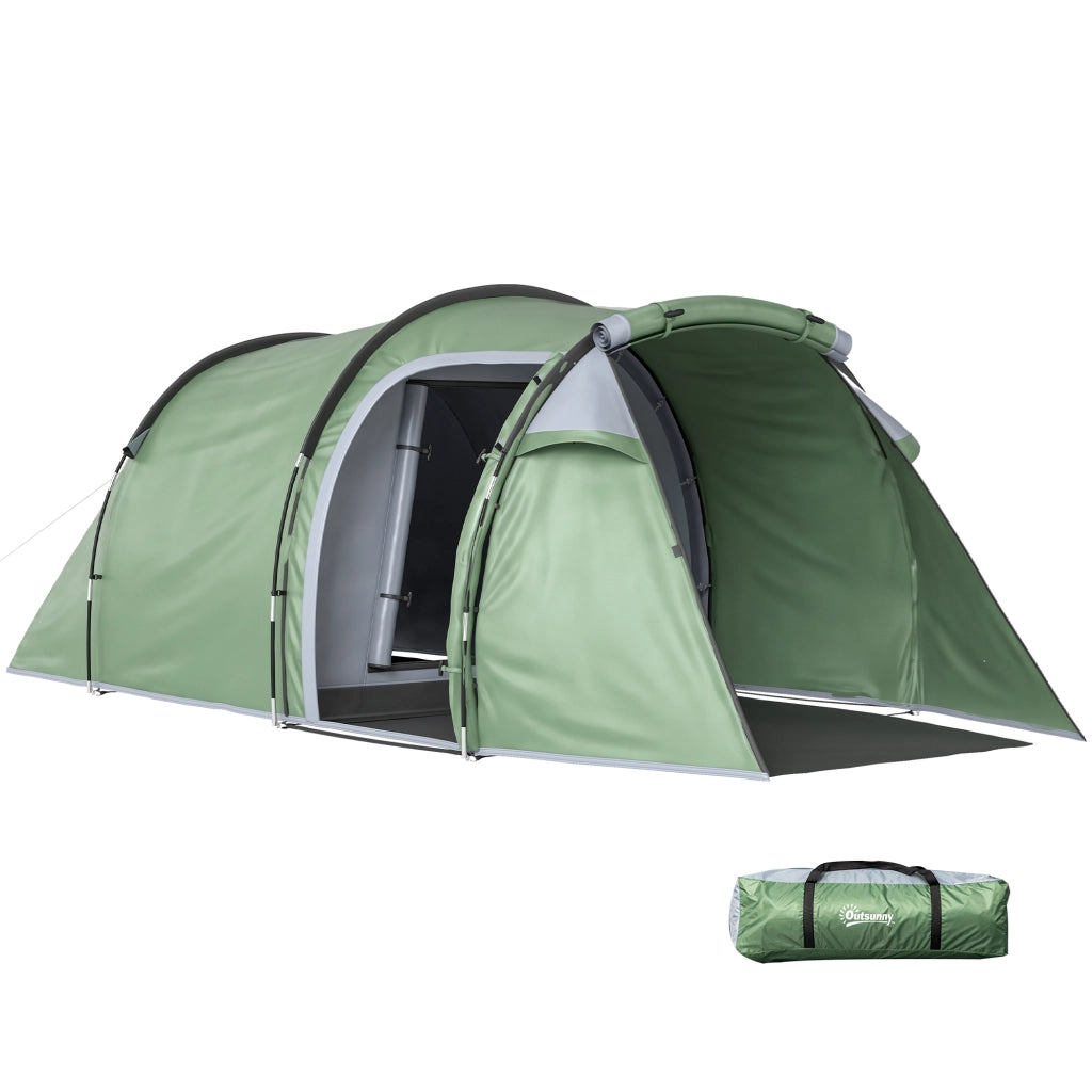Tenda da Campeggio 2-4 Posti con Telo Impermeabile e Porte con Cerniera, 426x206x15 cm, Verde Scuro