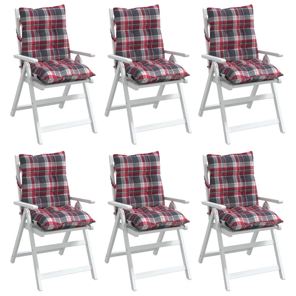 Cuscini Sedia Schienale Basso 6 pz Quadri Rosso Tessuto Oxford