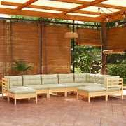 Set Divani da Giardino 9 pz con Cuscini Crema in Massello di Pino cod mxl 39739