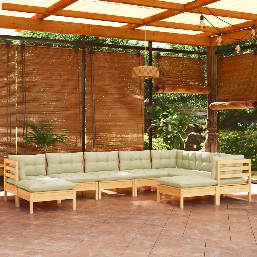 Set Divani da Giardino 9 pz con Cuscini Crema in Massello di Pino cod mxl 39739