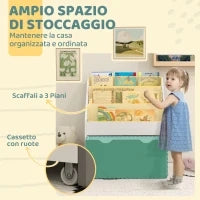Libreria per Bambini 3-8 Anni a 3 Ripiani con Cassetto Inferiore, in MDF, 62.5x30x70 cm, Verde
