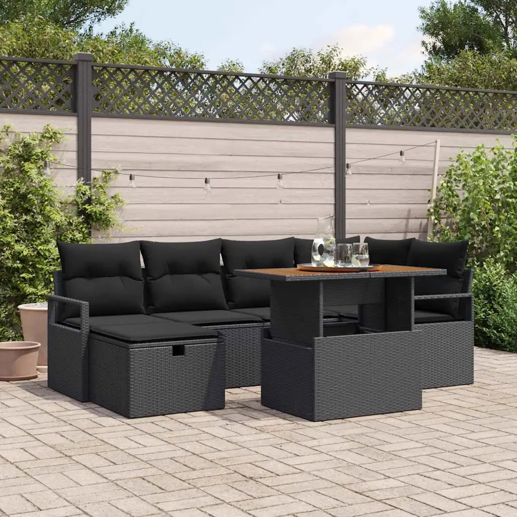 Set Divano da Giardino con cuscino 7 pcs Nero polyrattan 3359999