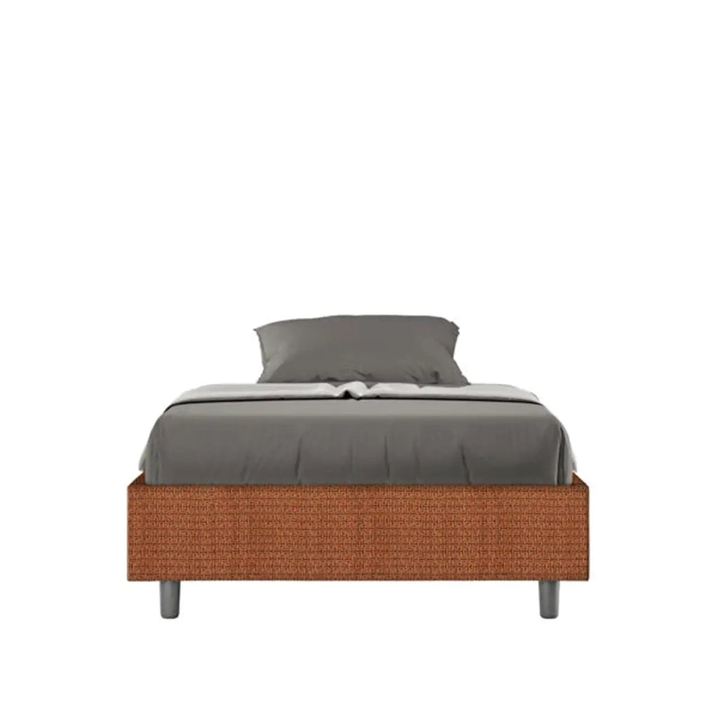 Letto una piazza e mezza contenitore imbottito 120x200 tessuto Labirinto 4 arancio Azelia