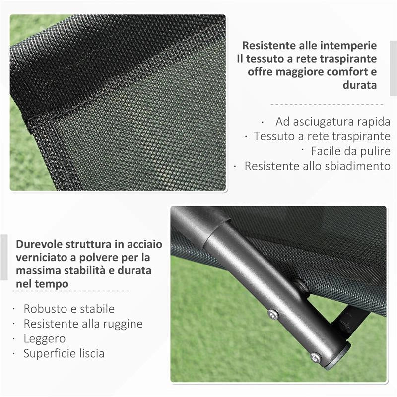 SEDIA SDRAIO A DONDOLO ZERO-GRAVITY DA ESTERNO IMPERMEABILE CON POGGIATESTA, 155X61X88 CM, NERO