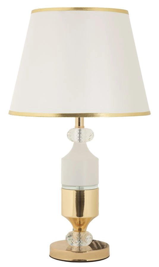 Lampada da Tavolo Gipsy Ø30x52 cm in Ferro e Tessuto Oro e Bianco