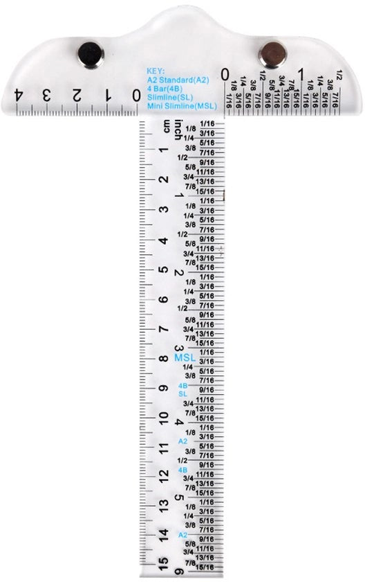 Pagine di progetto in acrilato trasparente 15 cm, linee quadrate, misure in pollici e centimetri, per stampe di lavoro e progetti di design